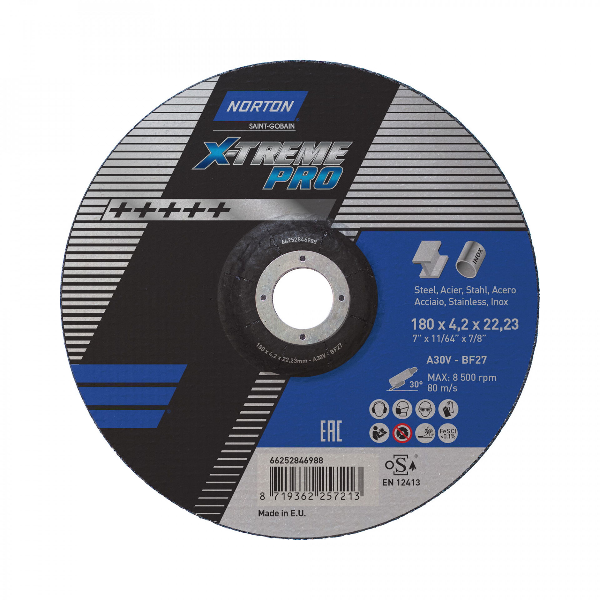 Norton X-Treme Pro fém-inox tisztítókorong 180x4,2x22,23mm, 10 db/csomag termék fő termékképe