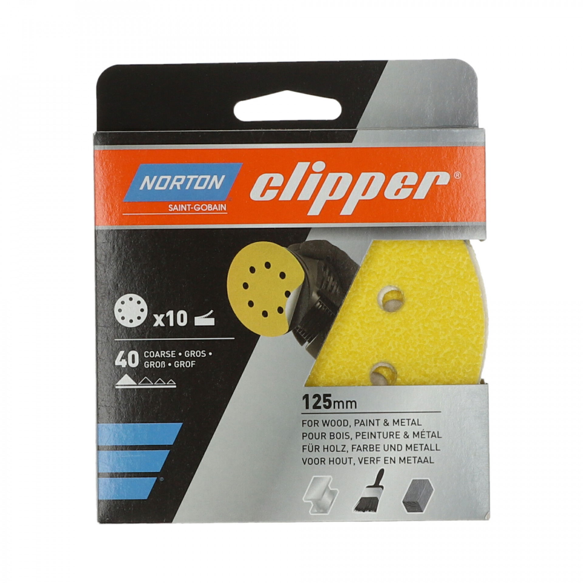 Norton Clipper G131F tépőzáras csiszolókorong Ø125mm 8 lyukas P40, 10 db/csomag termék fő termékképe