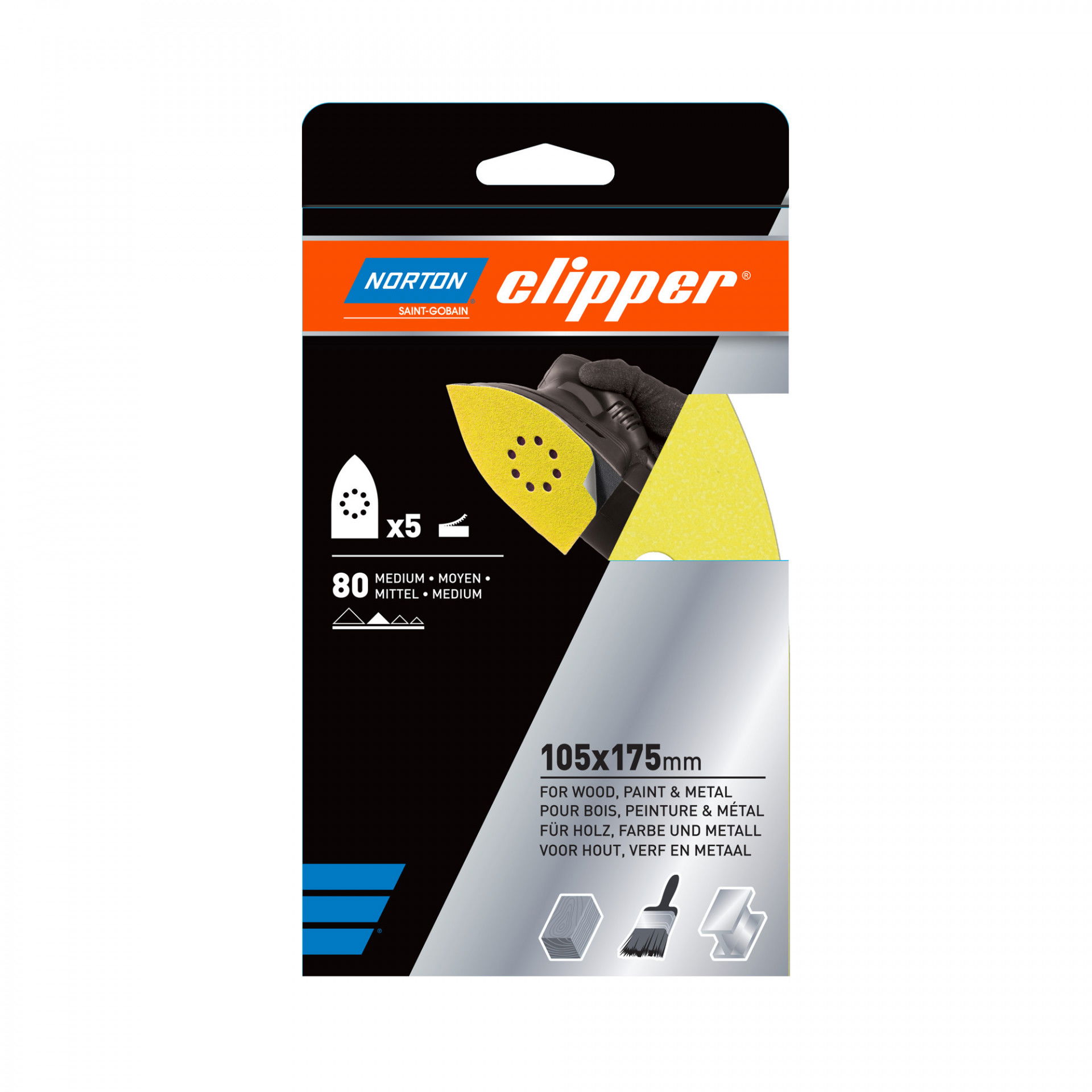 Norton Clipper Q131F delta tépőzáras csiszolólap 105x175mm P80, 5 db/csomag termék fő termékképe