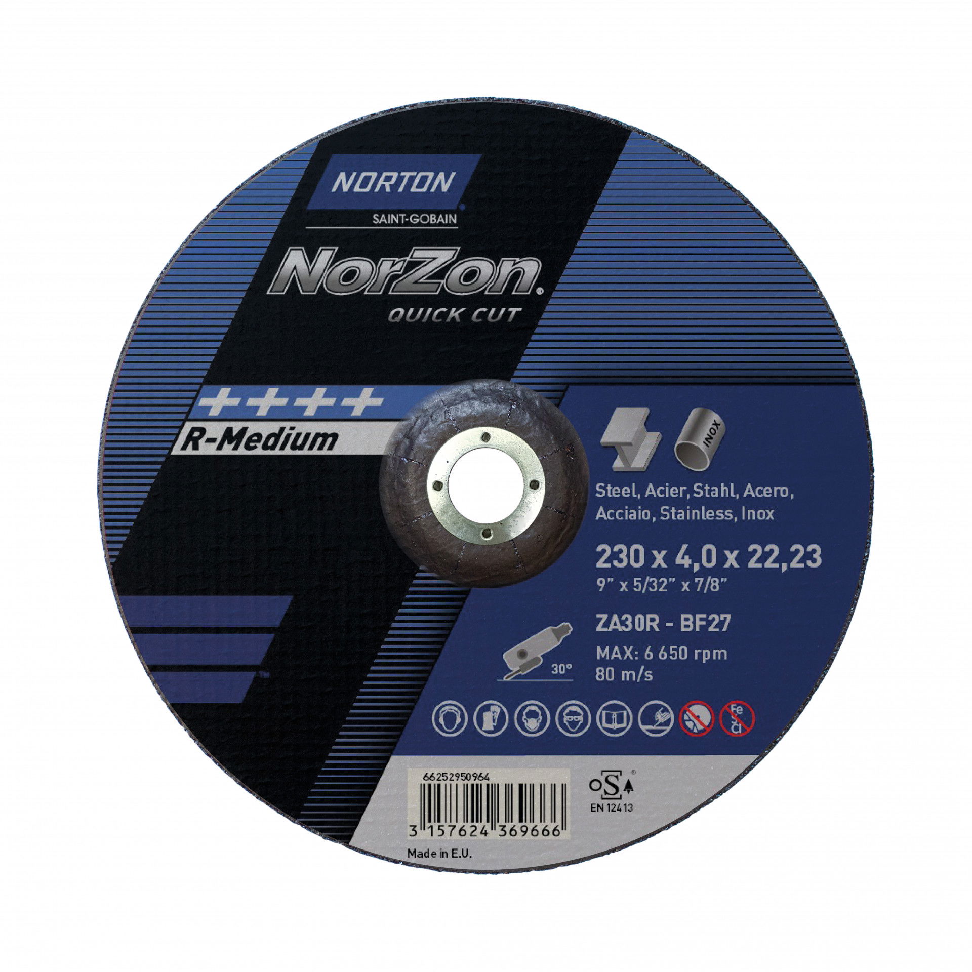 Norton Norzon Quick Cut tisztítókorong 230x4,0x22,23 mm ZA30R, 25 db/csomag termék fő termékképe