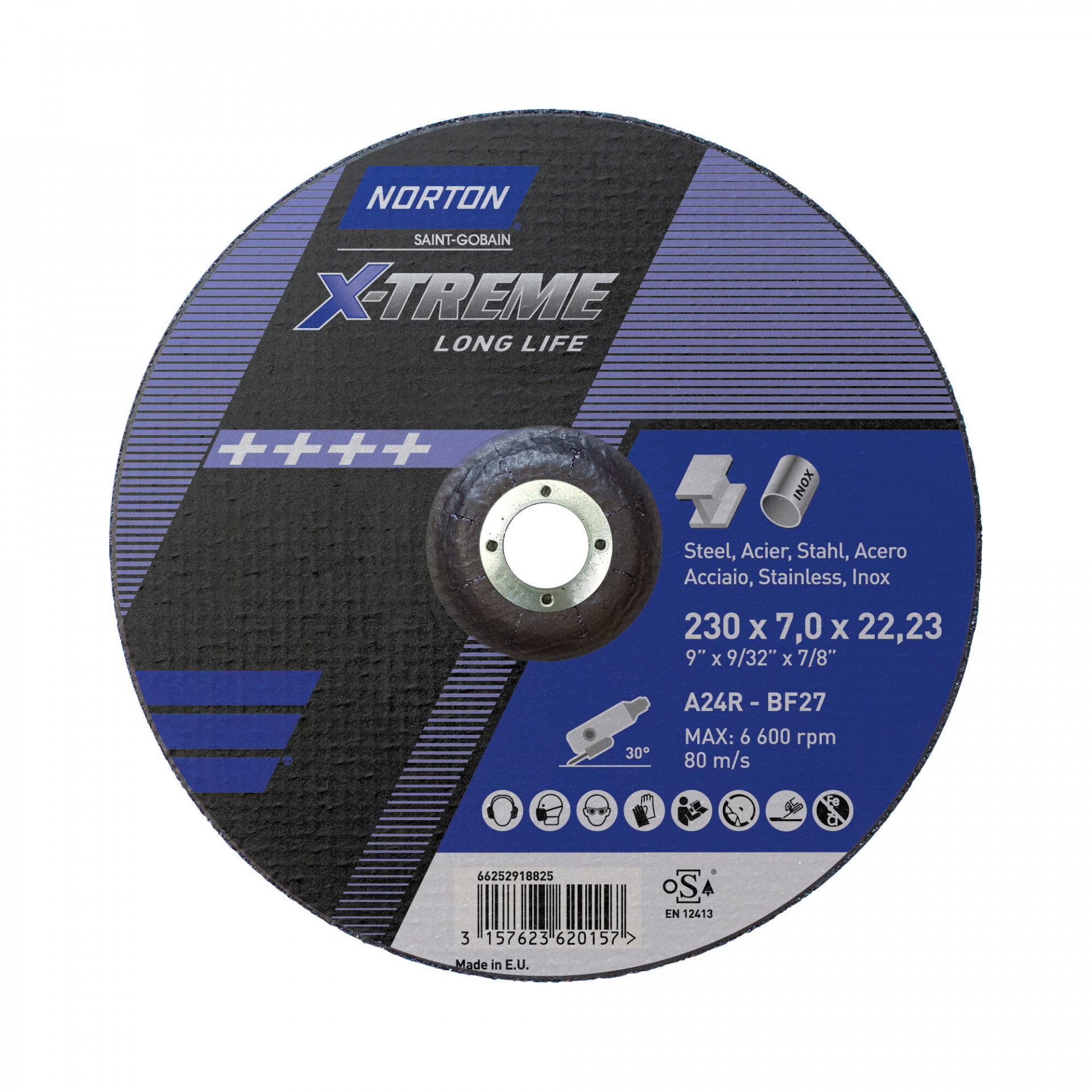 Norton X-Treme Life fém-inox tisztítókorong 230x7,0x22,23mm A24R, 10 db/csomag termék fő termékképe