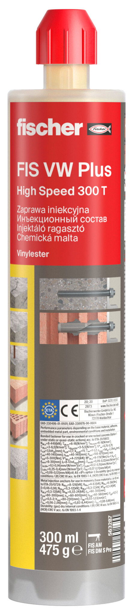 Fischer FIS VW PLUS 300 T injektáló ragasztó, 300 ml + 2 db FIS MR Plus keverőszár termék fő termékképe