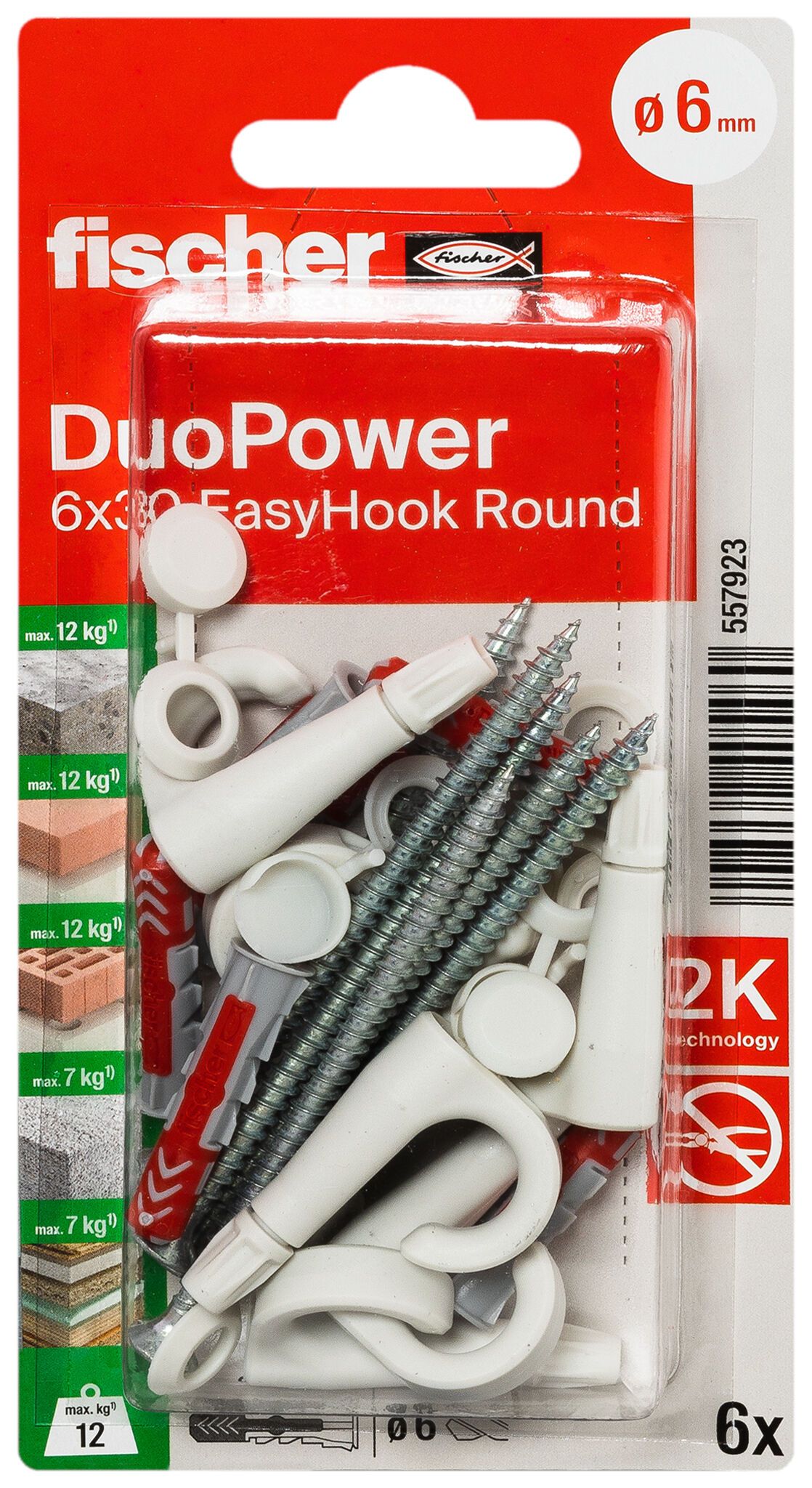 Fischer EasyHook félkör kampó + DuoPower kétkomponensű nylon dübel 6 x 30, bliszteres, 6 db/csomag termék fő termékképe