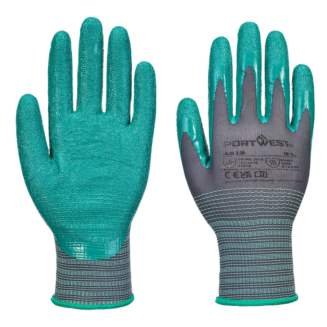 Portwest A313 - Grip 15 érdesített nitril kesztyű, szürke/zöld, 12 pár/csomag termék fő termékképe