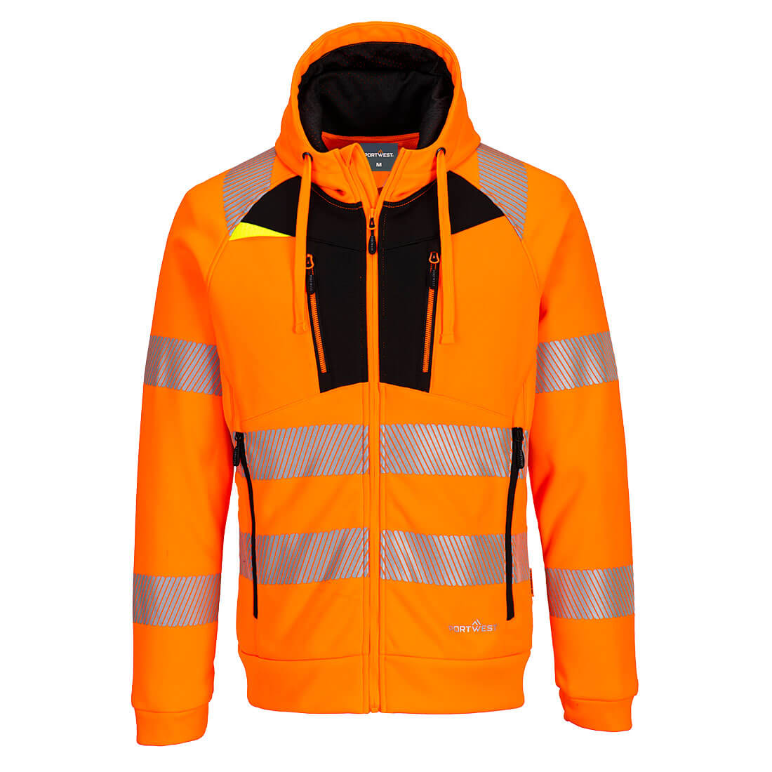 Portwest DX484 - DX4 Hi-Vis zippzáras kapucnis pulóver, narancs/fekete termék fő termékképe